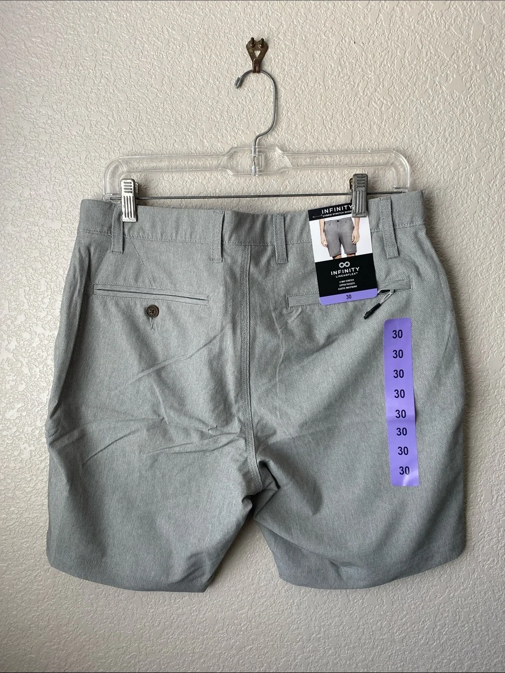 INFINITY Linearflex Shorts Mens Size 30 Light Gray Hybrid Chino Performance Golf